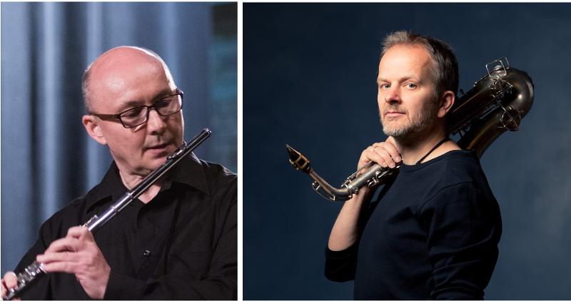 Bilde av Lars Asbjørnsen med fløyte og Lars Lien med saxofon
